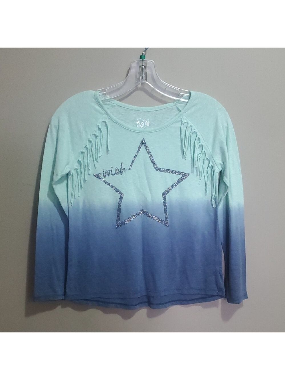 Justice Blue Ombre Star Fringe Long Sleeve Tee Size 10